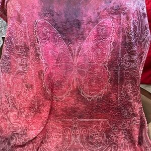 Pink Butterfly Print Velvet Throw Blanket/wall hanging